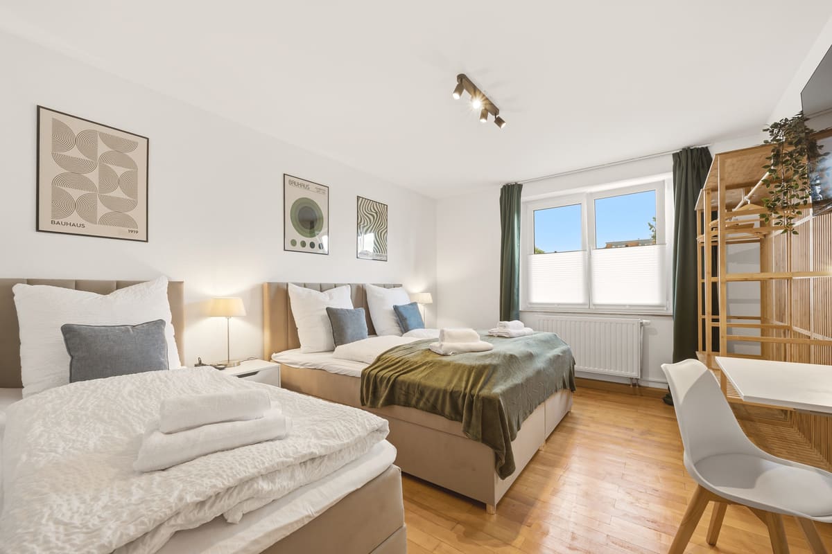 Schlafzimmer mit zwei Einzelbetten – Apartment in der Altstadt Ludwigsburg